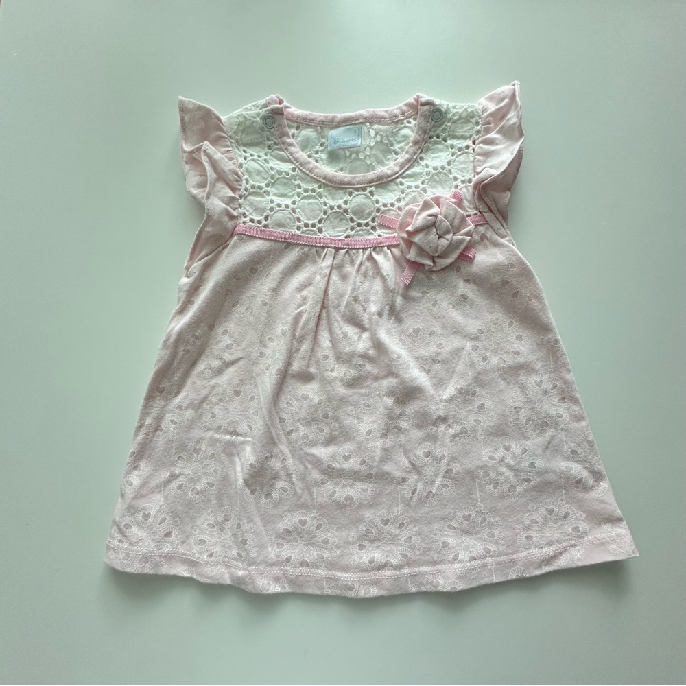 Les Enphants Pink Lace Baby Dress with Floral Accent 12 M